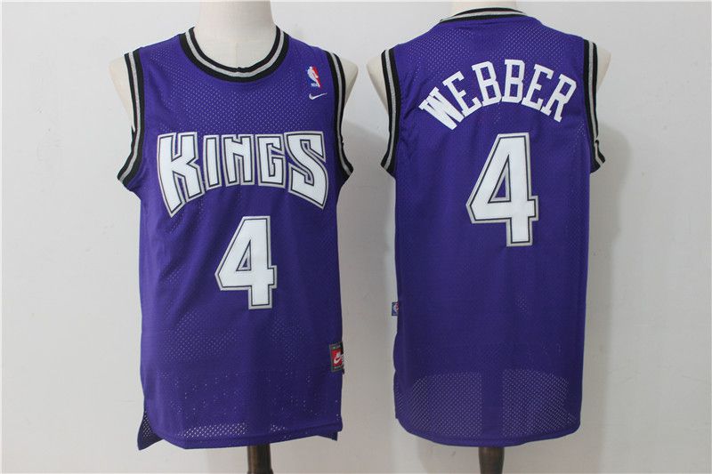 Men Sacramento Kings #4 Webber Purple Throwback NBA Jerseys